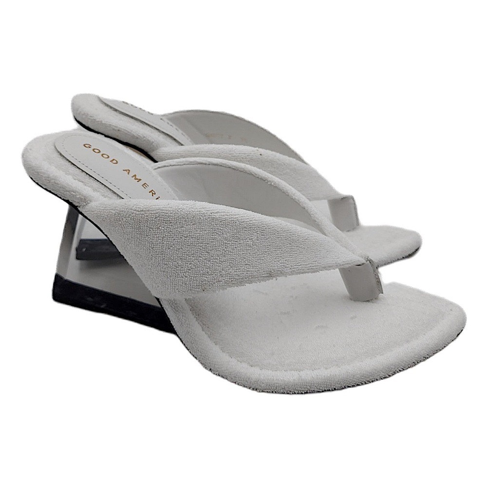 Good American Womens White Terry Cloth Lucite Wedge Thong Sandals Size 6.5 Spain
